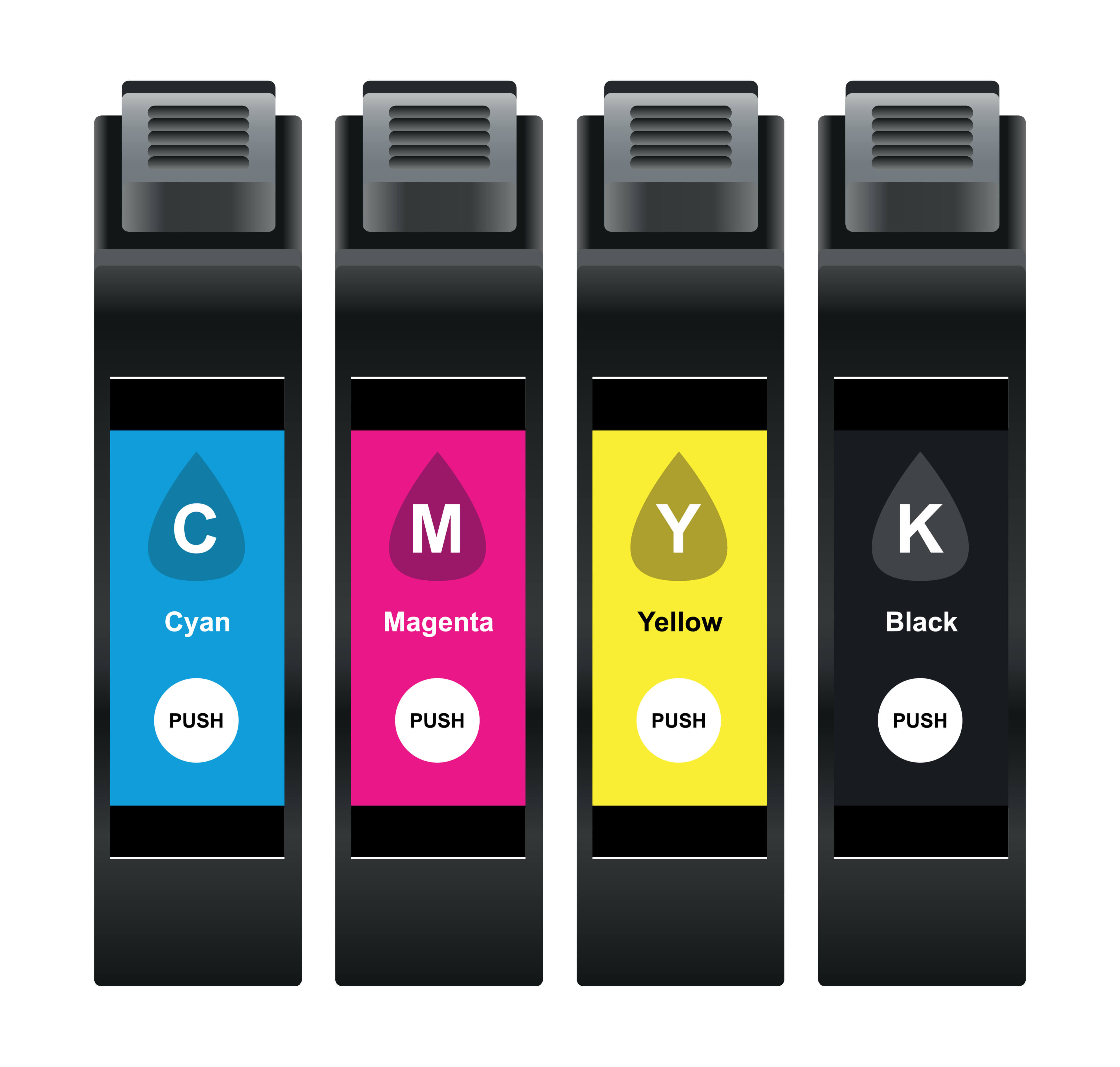 Printer cartridges Cyan Magenta Yellow Key